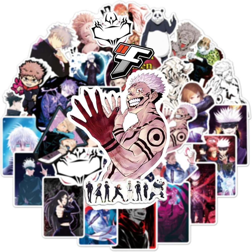 50Pcs JJK Stickers Pack Waterproof Vinyl Decals Anime Stickers for Laptop Skateb