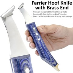 Farrier Hoof Knife Set 2pc Loop Knife Brass End Blue Wood Handle Horse Goat Cow