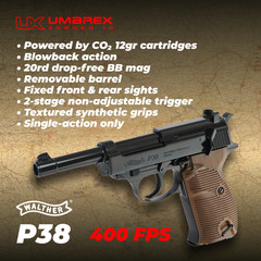 Umarex Walther P38 CO2 .177 Caliber Blowback Air Pistol 2252730 w/ BBs and CO2