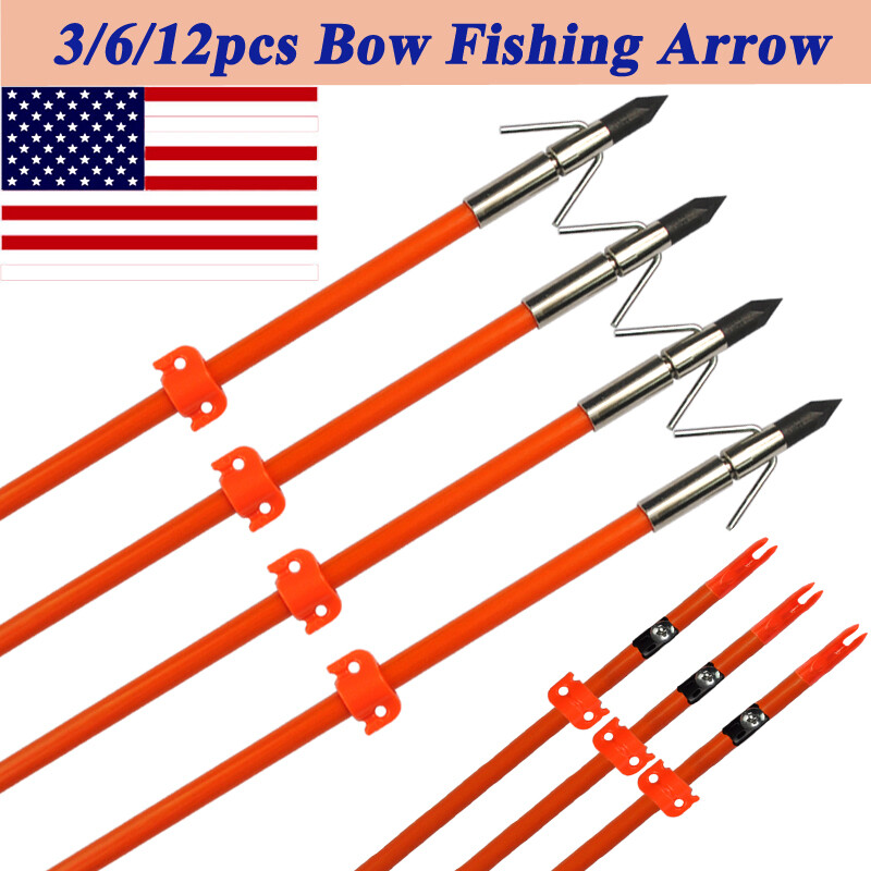 3/6/12Pcs Bowfishing Arrows Fiberglass Solid Arrows with Fish Hunting Broadhead