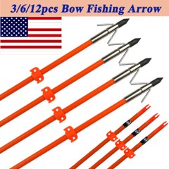 3/6/12Pcs Bowfishing Arrows Fiberglass Solid Arrows with Fish Hunting Broadhead