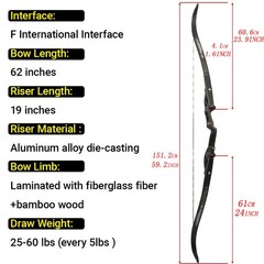 62″ F Interface Takedown Archery Recurve Bow 25-60lbs Limbs Aluminum Bow Hunting