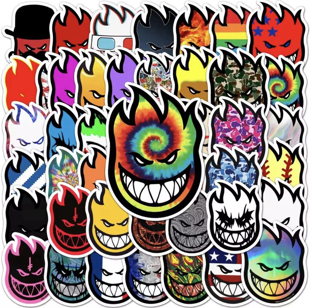Spit Logo Fire Brand Style Stickers 50pk Mixed Flaming Fire Heads FREE SHIPPING