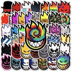 Spit Logo Fire Brand Style Stickers 50pk Mixed Flaming Fire Heads FREE SHIPPING