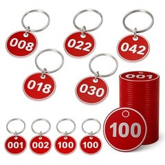 1-100 Numbered Key Tags—Aluminum Alloy Metal—30mm Durable ID—Red