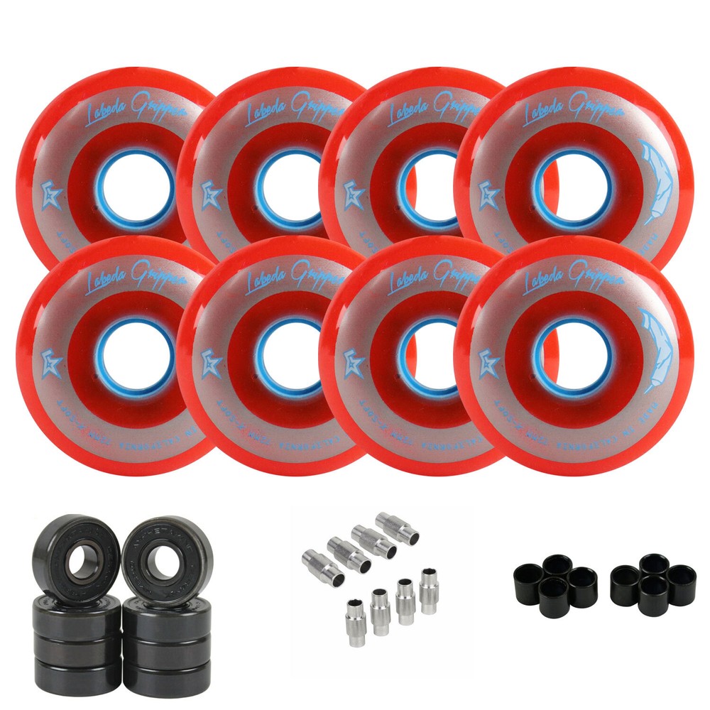 Labeda Gripper Roller Hockey Wheels + Hybrid Ceramic Bearings X-Soft Red 72mm
