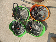 4 Climbing Helmets 1 Black Diamond Orange – 3 Green Rock Helmets Made in Italy