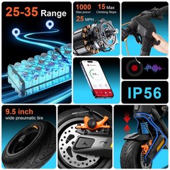 CUNFON RS500 Max Speed 25Mph Max Range 35Miles Electric Scooter for Adults&Teens