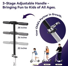 Kick Scooter for Kids 6+ Years Teens Adults Black and White