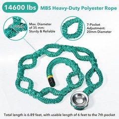 Rigging Ring Sling Rope,1.38″x6.89FT, Aluminum Ring,14600LBS,7-Pocket Adjustment
