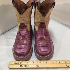 Ariat Fatbaby Western Boots Kids Size 12 Purple Croc Print Suede Embroidery