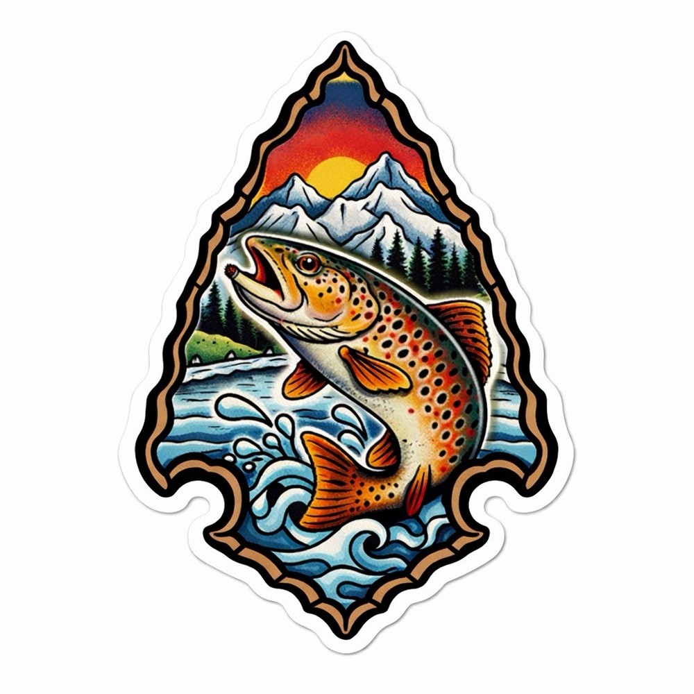 Arrowhead Trout Fishing Sticker Car Bumper Decal Fly Fishing Traditional Tattoo