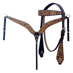 Western Headstall and Breast Collar Set HILASON Tooled Leather Horse Bridle Tack