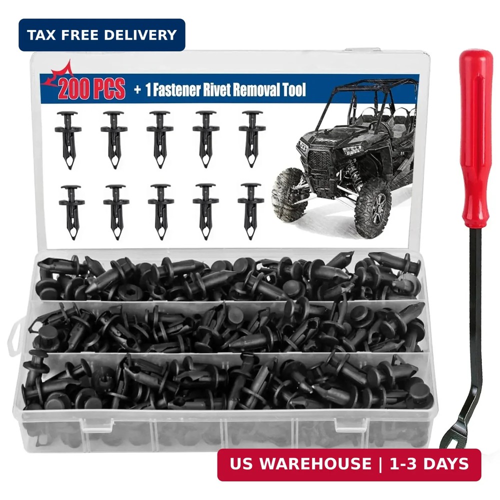 Xislet 200Pcs Polaris Push Pins, UTV Nylon Fender Clips & Body Rivets with Tool,