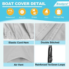 Trailerable Boat Cover 17-19ft with Outboard Motor Cover, 900D Mari… Fast Ship