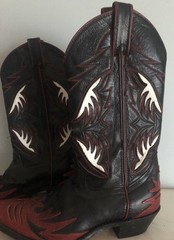 Vintage Black & Red Leather Code West By Dan Post Inlay Cowboy Boots-Size 6