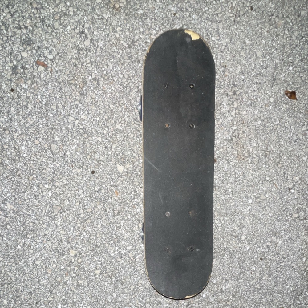 Vintage Multicolor Wood Complete Skateboard with Blue Wheels