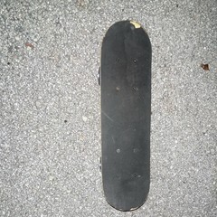 Vintage Multicolor Wood Complete Skateboard with Blue Wheels