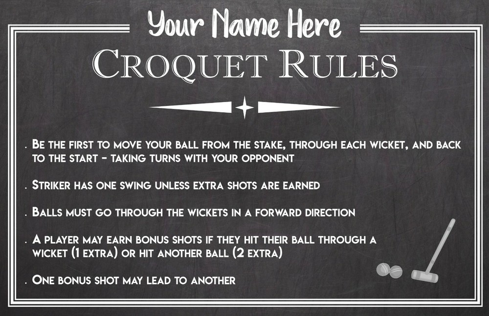 LAMINATED PERSONALIZED CROQUET RULE SIGN POSTER WEDDINGS & EVENTS BACKYARD GAMES