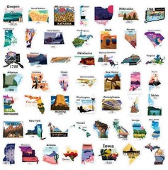 United States Map Stickers, 50Pcs Travel USA Waterproof Vinyl Stickers for Wa…