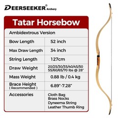 Deerseeker Outdoor 52″ Traditional Longbow Handmade Recurve Bows Ambidextrous…