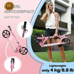 Foldable Kick Scooter for Kids Teens Adults Adjustable Big Wheel Rear Brake