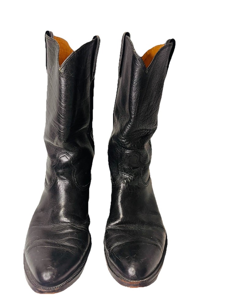 Cowboy Boots For Men Elegant Black Textured Leather Made In Spain 11 1/2D