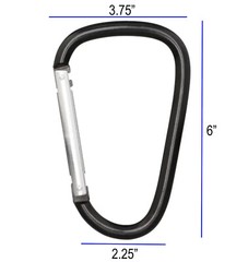 2PC Large 6 inch Black Spring Link D Shape Carabiner Camping Handhold Clip Hook