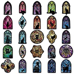 20PCS Mixed Gothic Stained Glass Medieval Black Cats Waterproof Vinyl Stickers