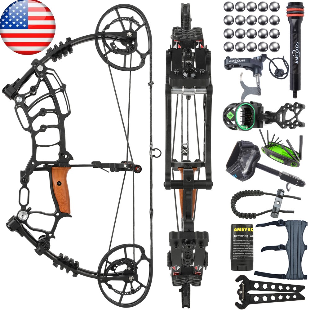 30-60lbs Dual-use Compound Bow Kit Steel Ball Arrows Fishing Sports Field Target