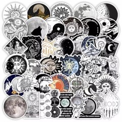 10pcs Moon Stickers Dark Black and White Theme Solar Tarot New Gothic Spiritual