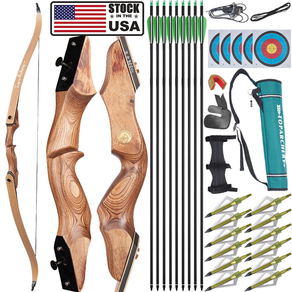 60″ Recurve Bow Kit 30-50lbs Takedown Wooden Adult Archery Arrows Hunting Target