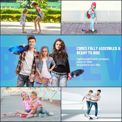 22 Inch Skateboards for Kids, Cruiser Skateboard for Beginners Girls Boys Teens
