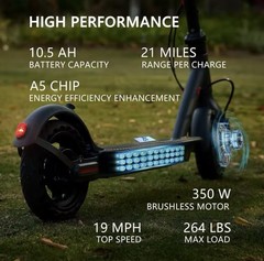 G5.0 Scooter 36V 10.5AH High Capacity Battery 21Miles Long Range 19Mph!