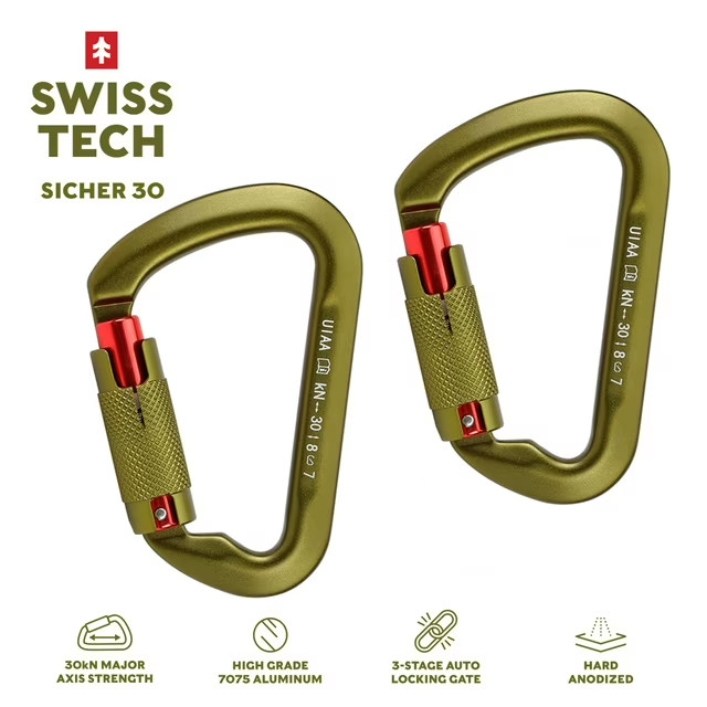 Swiss Tech 30KN Climbing Carabiners, 2 pack, Auto Locking, Lightweight, 7075 Alu