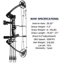 Compound Bow Draw Weight 0-70 Lbs for Pull Beginner and Intermediate Archer F…