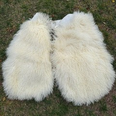 Wooly Rodeo Chinks Cowboy Western Chaps Mongolian Lamb Fur White Leather GUC
