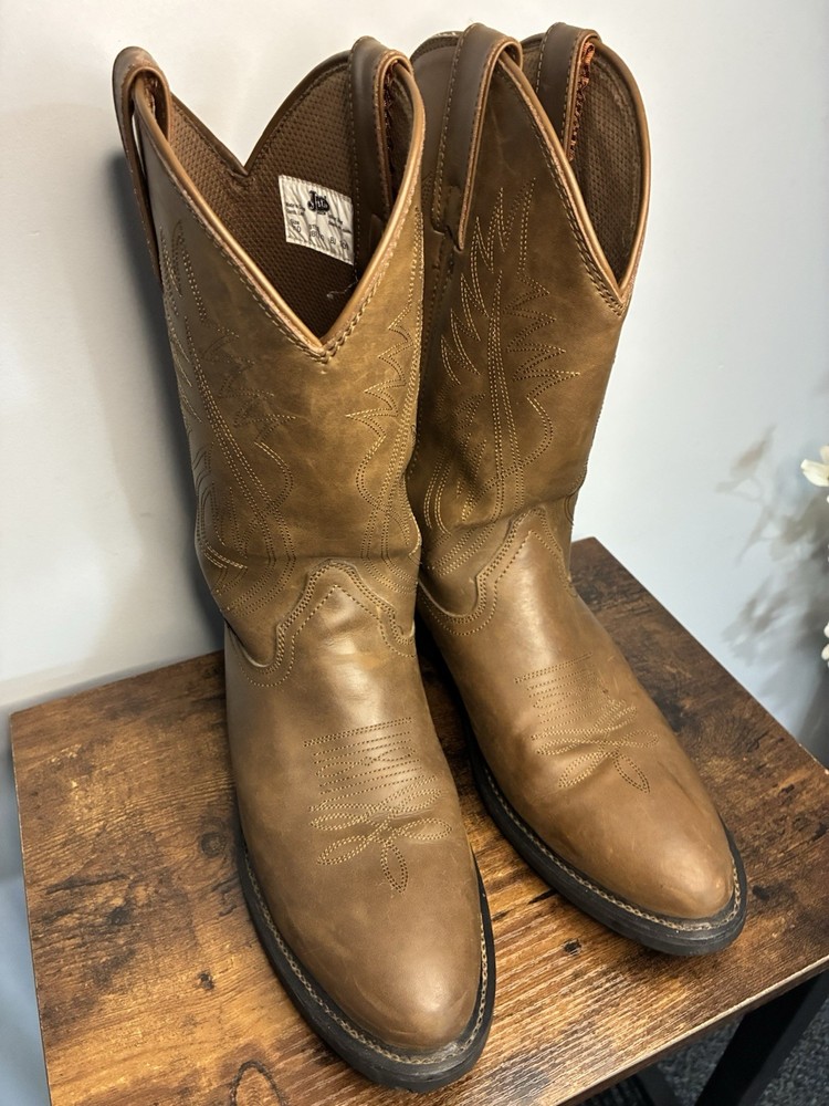 Justin Western Boots Brown Leather Upper JB1100 US 11D Men Equestrian Style