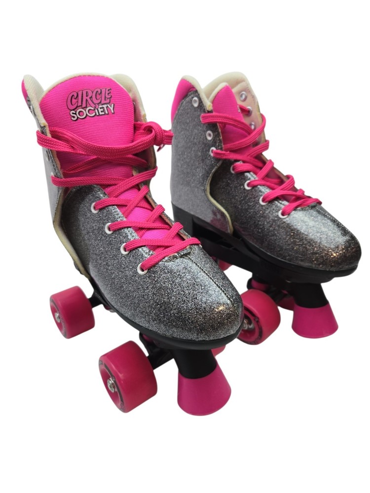Sizzling Pink Silver Glitter Youth Circle Society Bling Adjustable Size Skates