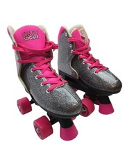Sizzling Pink Silver Glitter Youth Circle Society Bling Adjustable Size Skates