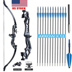 54″ Archery Takedown Recurve Bow Carbon Arrows Rest Bow Sight Sets Adult Hunting