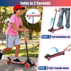 3 Wheel Scooter for Kids Ages 3-12, LED Light-Up Kids Kick Scooter–Portabl