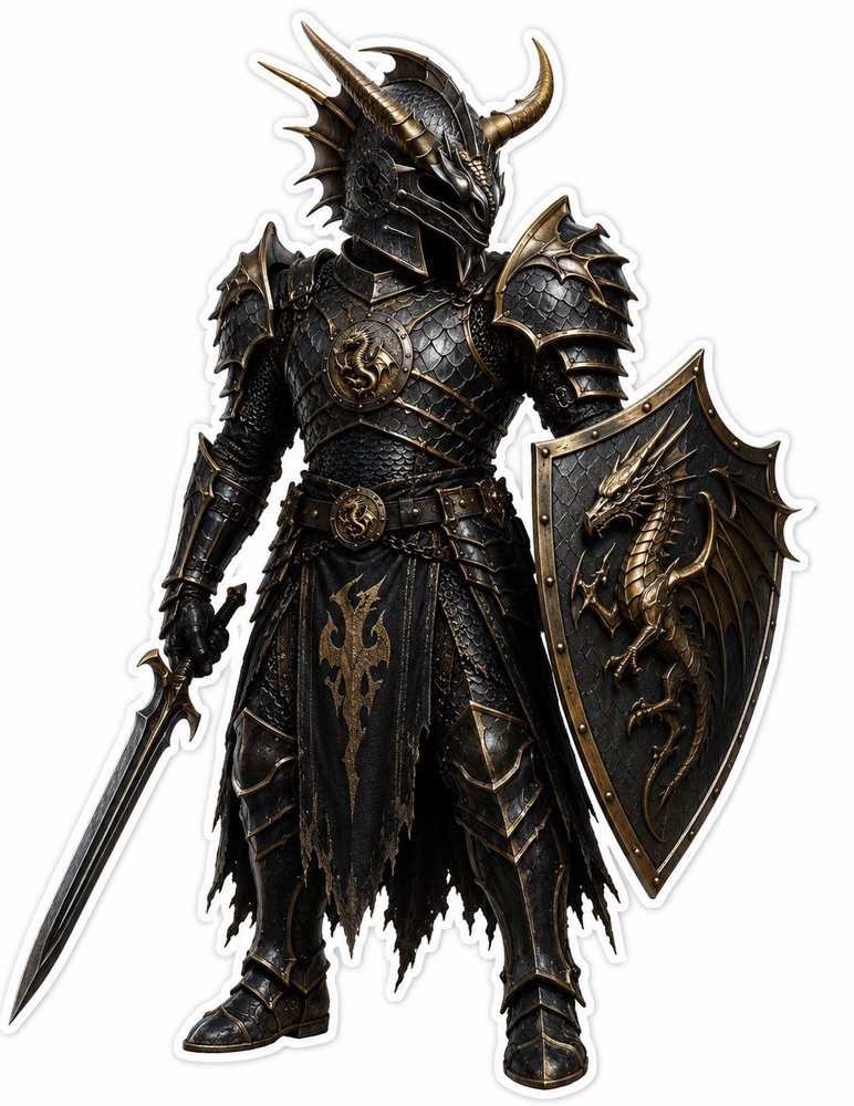 Dragon Knight Sticker Fantasy Warrior Vinyl Decal Medieval Armor Gothic