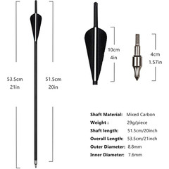 12Pcs 20″ Crossbow Bolts Carbon Arrows 100grain 3 Blade Broadhead Hunting Quiver