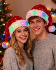 LED Light Up Christmas Santa Hat for Adult Women Men Holiday Xmas Headwear wi…