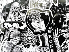 50 Gothic Skull Black and White Cool Laptop Stickers Dark Tattoo Goth Decals