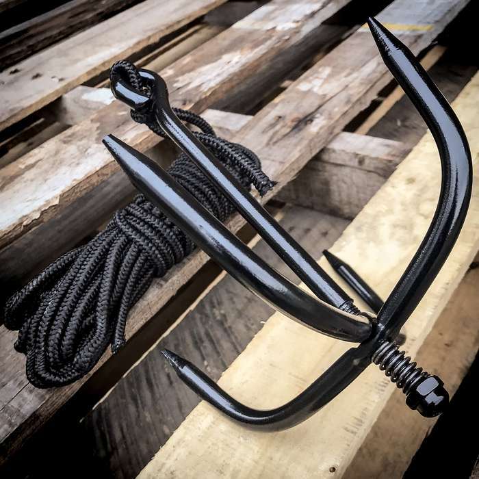 Grappling Hook + Cord Rope Black Stainless Steel Outdoor Climbing Ninja Survival