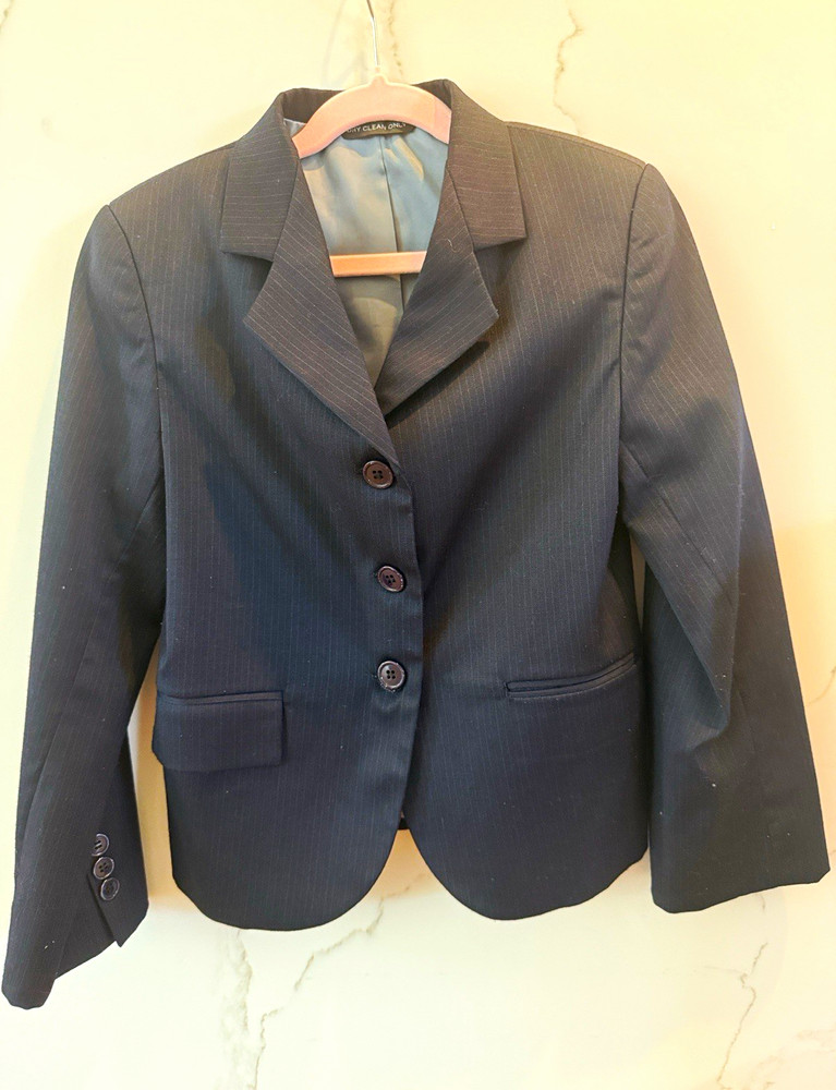 Devon-Aire Women’s English Show Coat Riding Jacket Navy Pinstripe 4-Button 6