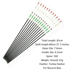 US 12 Pack 28/30/32 Inch Carbon Arrow Spine 500 for Compound/Recurve Bow Hunting