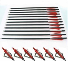 12Pcs 20» Archery Carbon Crossbow Bolt Arrows+12Pcs 100Grain Broadheads Hunting